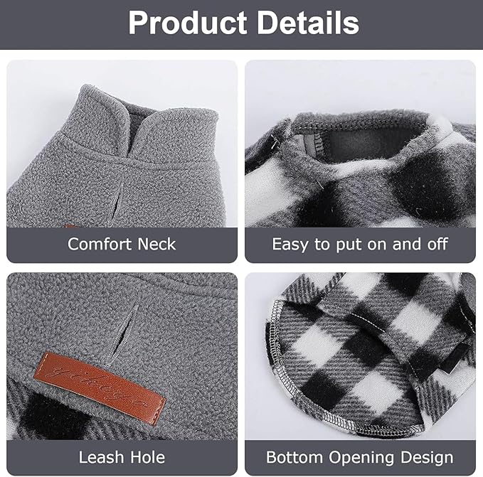 DaFuEn Dog Sweater, Dog Fleece Vest Winter Coat for Boy Girl, Pet Clothes Pullover, Soft Stretchy Puppy Sweater, Yorkie Teacup Chihuahua Jacket (Grey Plaid, M)