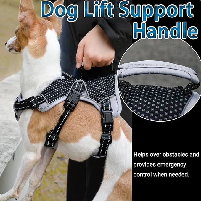 BELPRO Multi-Use Support Dog Harness, Escape Proof No Pull Reflective Adjustable Vest with Durable Handle, Dog Walking Harness for Big/Active Dogs (Black, XL)