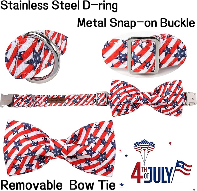 Unique style paws Independence Day Dog Collar with Bow Striped Star Puppy Collar for Small Medium Large Boys Girls Dogs