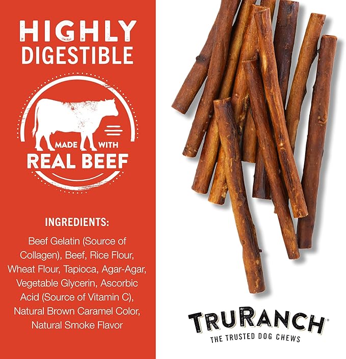 TRURANCH Collagen Sticks - 5" Collagen Sticks for Dogs - Long Lasting Healthy Joint Support - Rawhide Alternative - Skin & Coat Health - Made with Real Beef, Value Pack, 15 Bags, 225 Count