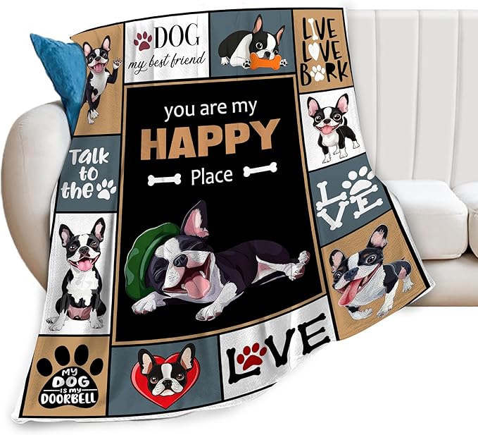 Boston Terrier Blanket, Dog Throw Blankets, Boston Terrier Gifts for Boys Girls Women Men Lover Adult Cozy Fleece Flannel Bedding Stuff Animal Plush for Couch Sofa Bed 50"X40"