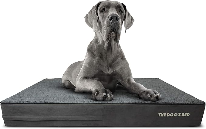 The Dog’s Bed Orthopedic Memory Foam Dog Bed for XXL Dogs, Waterproof Washable Cover, Anti-Slip Base, Calming Surface – CertiPUR-Certified Foam, Grey Plush, 6 Inch Thick
