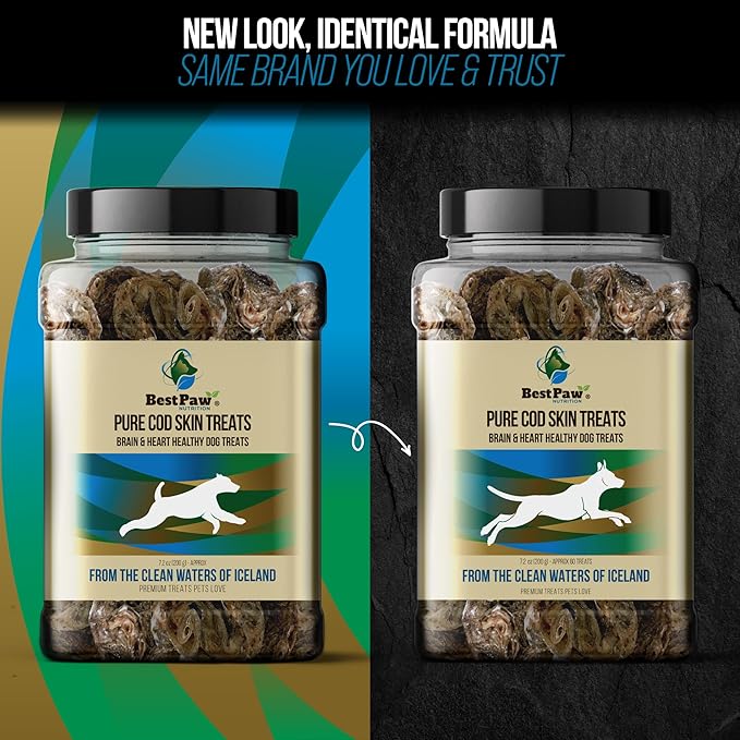 Best Paw Nutrition Wild Caught Fish Treats Icelandic Pure Cod Skins Reward Protein Snacks Rich in EPA & DHA K9 Brain Heart Skin & Coat Health Crunchy Dental Treats