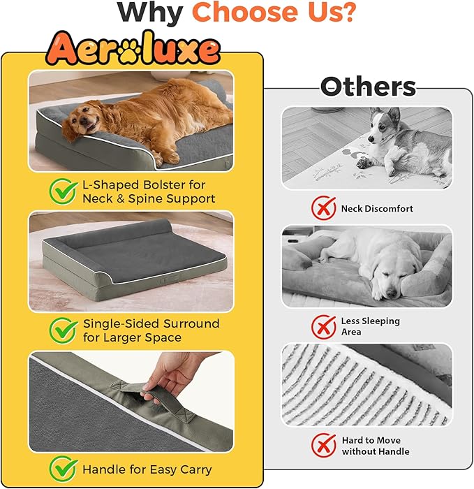 Dog Bed Large Sized Dogs, XL Orthopedic Dog Bed for Large Dogs 42"x30"x7.5", Waterproof Pet Bed with Washable Removable Cover, L-Shaped Pet Couch with Portable Handle, Olive Green