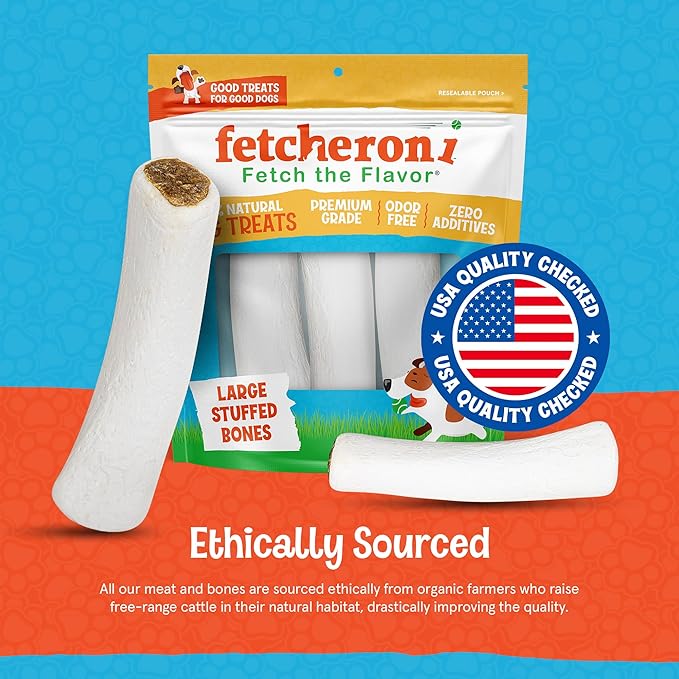 Stuffed Shin Bones for Dogs - Bully Stick Flavor, 3-4 Inch Dental Chews - Beef Filled Bone Treats for All Ages - Highly Digestible, High Protein - for Small, Medium and Large Pets - 5 Pack