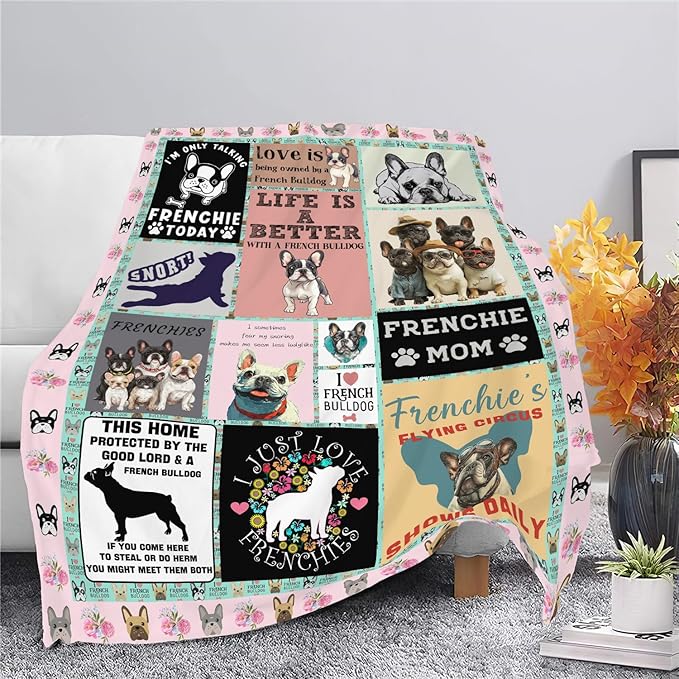 Boston Terrier Throw Blanket French Bulldog Frenchie Puppy Stuff Gifts for Dog Lover Kids Girls Boys Adults Women Men Soft Cozy Warm Plush Fluffy Fuzzy Fleece Blanket Decor 60''X80''