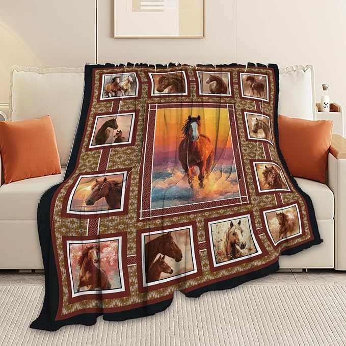 Horse Throw Blanket Horse Stuff Gifts for Kids Girls Boys Adults Women Men Soft Cozy Warm Plush Fluffy Fuzzy Fleece Blanket Decor 60''X80''