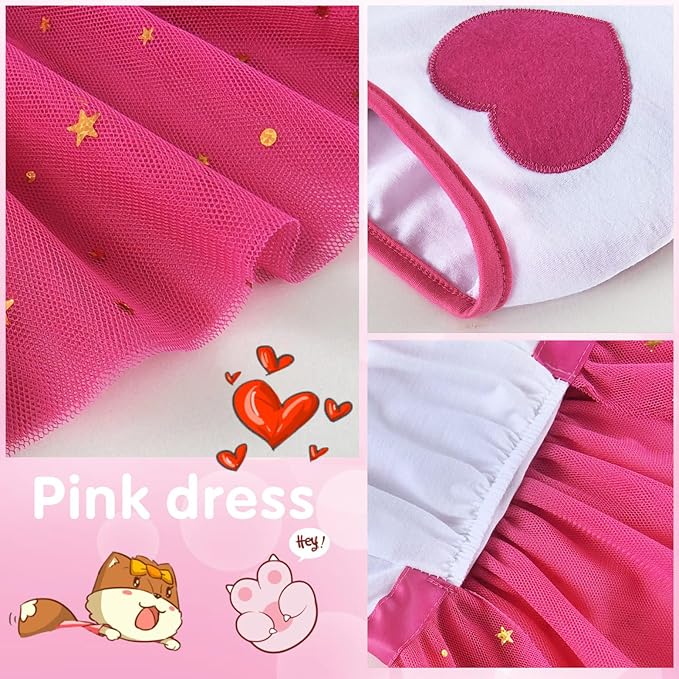 Idepet Spring Summer Pet Dog Cat Puppy Tutu Princess Dress Heart Printed Lace Dog Skirt Pet Apparel Dog Dress (Rose Red, XXL)