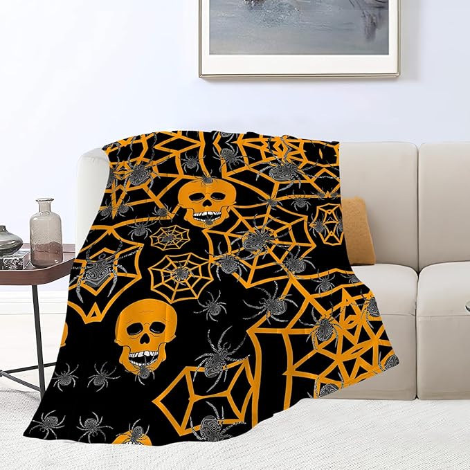 banonaty Halloween Blanket Skeleton Spider Throw Blanket Cozy Fleece Flannel Plush Bedding Skull Gifts for Men Women Boys Teen Girls Kids for Couch Sofa Bed Decor 60"X80"