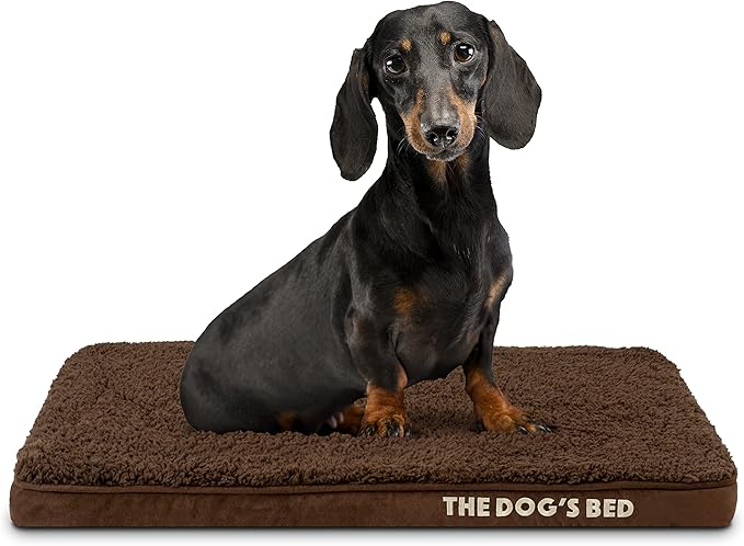 The Dog’s Bed Orthopedic Memory Foam Dog Bed for Small Dogs, Waterproof Washable Cover, Anti-Slip Base, Calming Surface – CertiPUR-Certified Foam, Brown Plush, 2 Inch Thick
