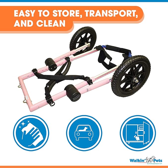 Walkin' Wheels Large Dog Wheelchair, Lightweight Dog Wheelchair for Back Legs, 70-180 lbs, for 17-19 inches Leg Height - Pink