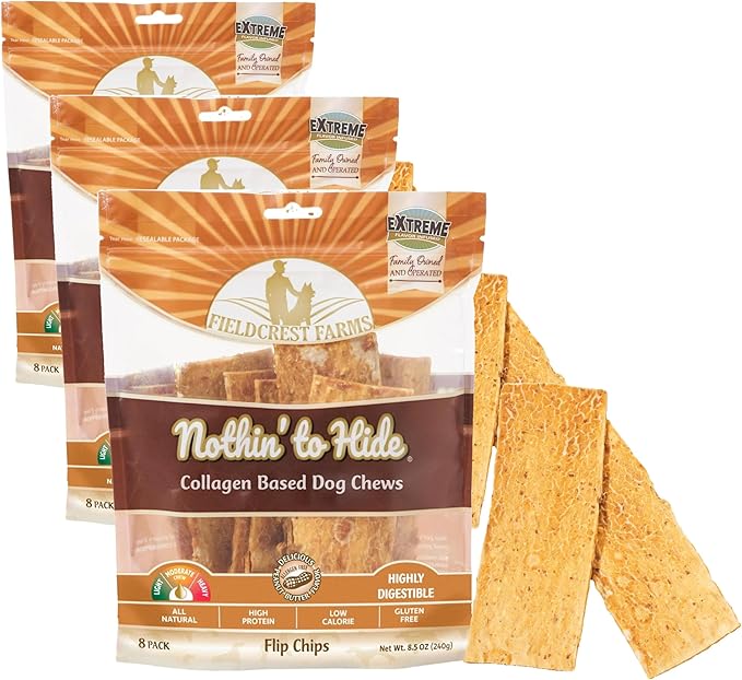 Fieldcrest Farms Nothin to Hide Flip Chips Chews for Dogs - All Natural Rawhide Alternative Treats for Dogs, Chicken, Beef or Peanut Butter Flavor Snack for All Breed Dogs (Peanut Butter, 8.5 Oz)
