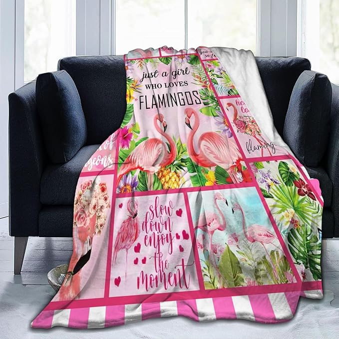 SweetFox Just A Girl Who Loves Flamingos Blanket, Flamingo Decor Throw Blanket Gifts for Girls Boys Lovers Super Warm Soft Plush Fleece Flannel Bedding Blankets for Kids Adults Men Women 60"X50"