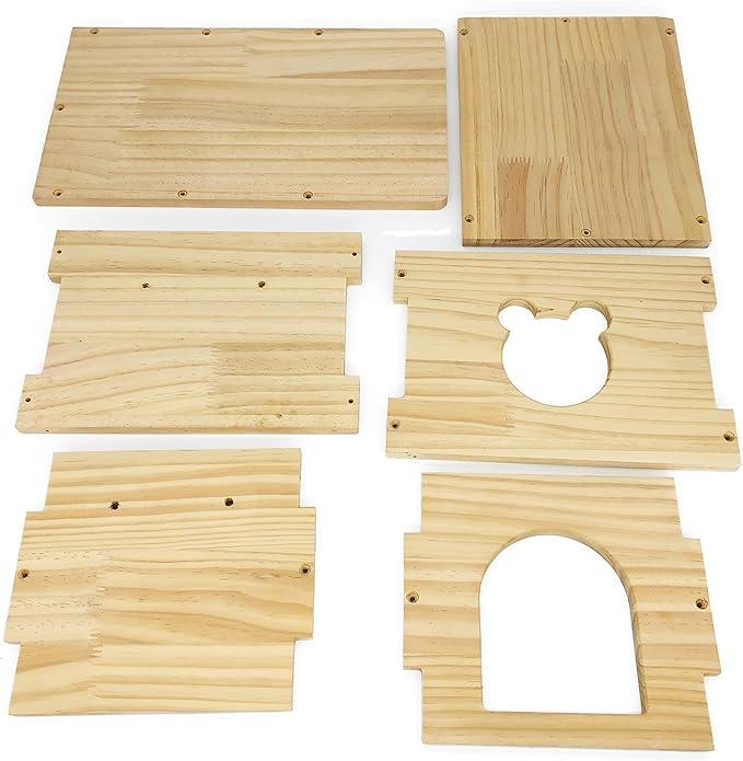 Pet Chinchilla House with Platform, Guinea Pig Cage Wooden Hut, Bunny Houses and Hideouts with Window, Small Animal Hideout for Hedgehog, Kitten, Squirrel, Sugar Gliders, Rabbit