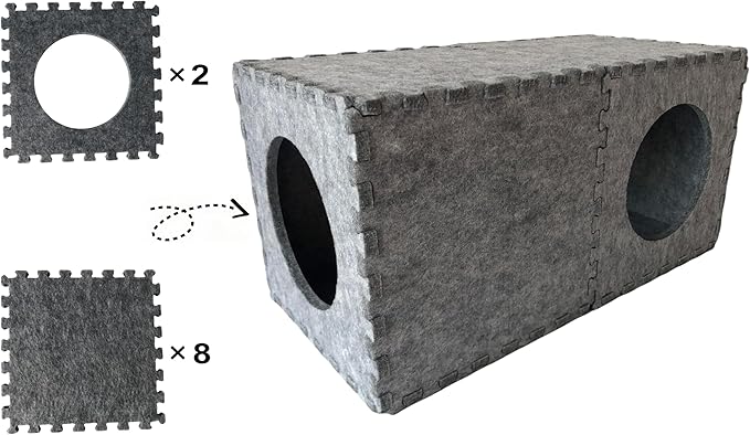 Guinea Pig Felt Hideout Creative Assembly & Detachable House Bed Small Animal Tunnel Hidey Habitats Decor for Guinea Pig Rat Chinchilla Hedgehog Hamster (Grey)