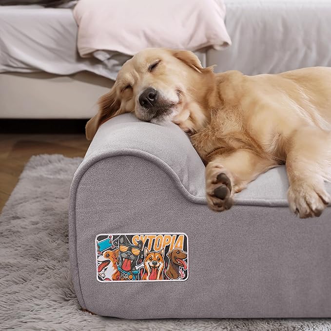 Sytopia 7" Thick Orthopedic Dog Beds for Extra Large Dogs, 35D Memory Foam Dog Beds with Durable Waterproof Liner & Removable Washable Cover & Smart Design, Supports up to 150 lbs, Grey