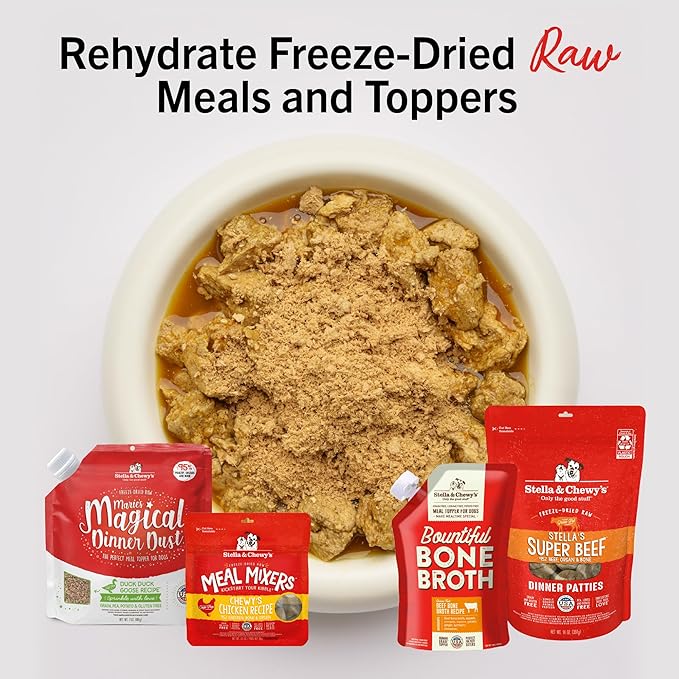 Bundle of Stella & Chewy's Bountiful Bone Broth Grass-Fed Beef Recipe, Cage-Free Chicken Recipe Meal Topper for Dogs, 16 Oz. Resealable Pouch