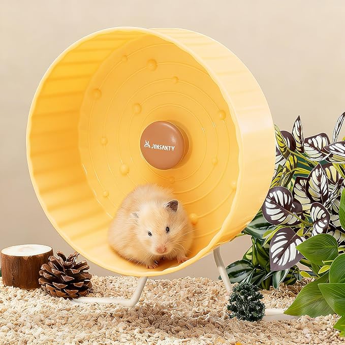 8.4" Silent Hamster Wheel, Non-Slip Track, Exercise, Release Stress, Relieve Anxiety, Adjustable Height Stand, for Syrian Dwarf Hamster, Gerbil, Mice, Other Small Medium Sized Pets, Yellow