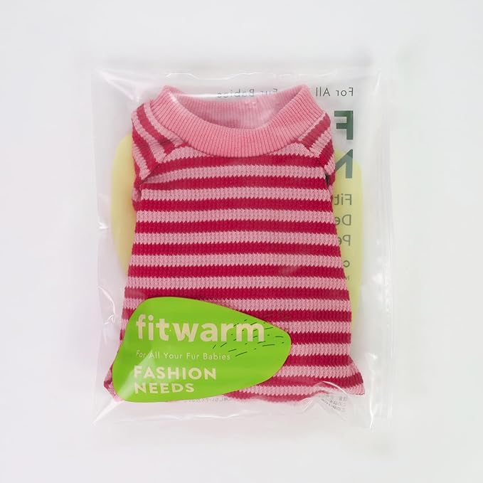 Fitwarm Pink and Red Striped Dog Pajamas, Waffle Dog Clothes for Small Dogs Girl Boy, Puppy Onesie with Feet, Pet Cat Outfit, XS