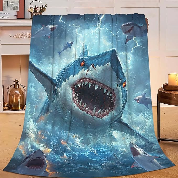 Shark Throw Blanket Ocean Shark Stuff Gifts for Kids Girls Boys Adults Women Man Soft Cozy Warm Plush Fluffy Fuzzy Fleece Blanket Decor 40''X50''