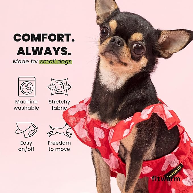 Fitwarm Valentine's Day Sweet Heart Dog Dress, Dog Holiday Outfit, Red, Pink, Medium