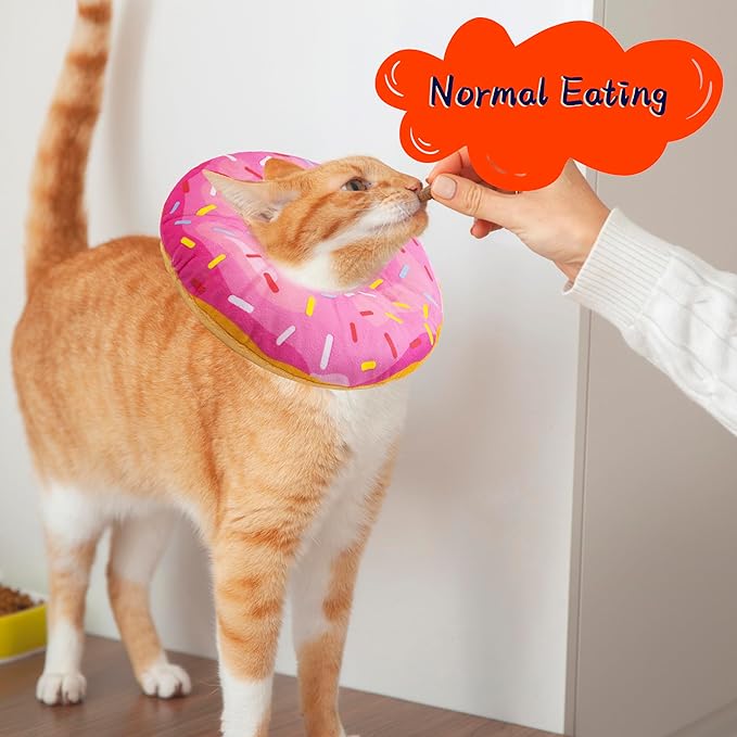 Seyezo Cat Cone Collar Soft, Adjustable Cat Recovery Collars Kitten Cones to Stop Licking, Cute Donut E Collar After Surgery, Elizabethan Healing Protective Cones After Spay (Donut Pink, Large)