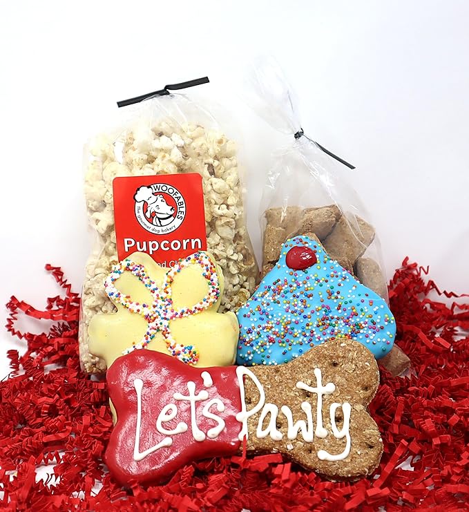 Gourmet Dog Bakery Small Birthday Treat Box with Pupcorn, Hand-Decorated Treats & More | Homemade, Fresh, Human-Grade, All-Natural Ingredients | Corn, Soy & Preservative Free | USA Made