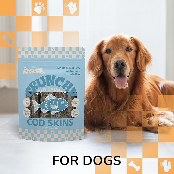 DTS5000A-3OZ Air Dried Wild Caught Cod Skin Crunchy Treats for Dogs, High Protein Omega-3 Fish Snacks Single Ingredient Natural, Gluten & Grain Free, Healthy Training Treats, 3oz Bag