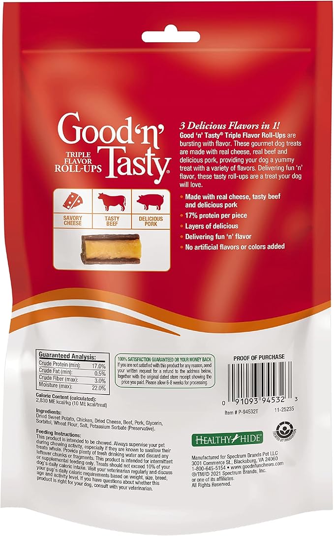 Good 'n' Tasty Triple Flavor Roll Ups with Cheese, Beef, Pork, 12 Ounce (3 Individual Packs of 4 Ounces)