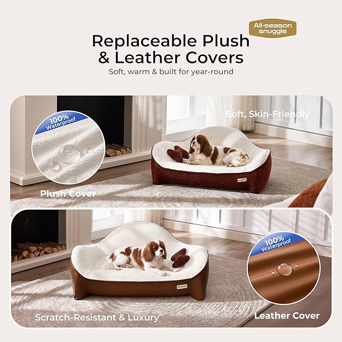 Cooling Orthopedic Dog Bed Medium Size Dog, High-Resilience Memory Foam Support, All-Season Comfort Pet Bed with 3 Washable Removable Cover & Waterproof Liner, Never Sag Dog Couch with Bone Toy