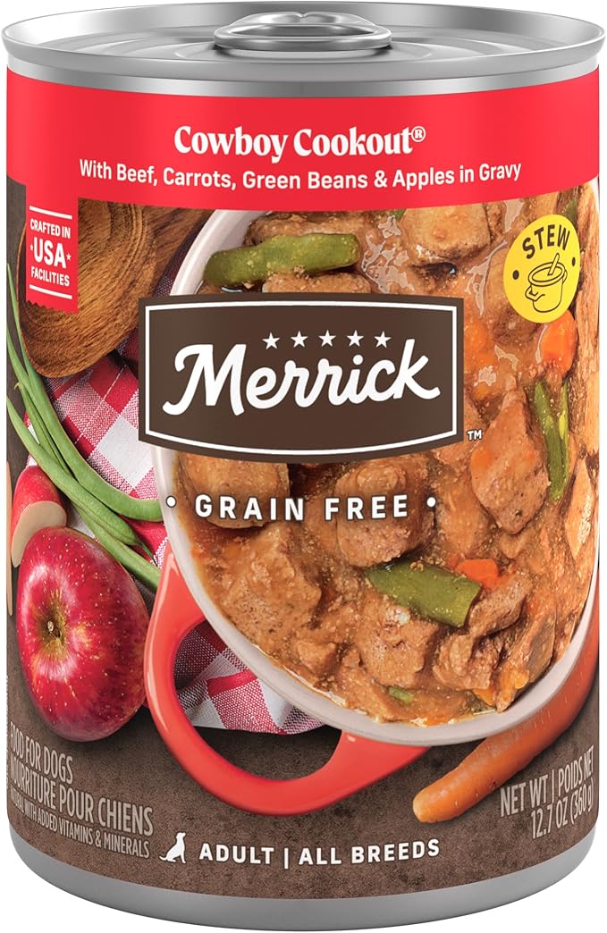 Merrick Grain Free Wet Dog Food, Cowboy Cookout Recipe With Real Deboned Beef, Canned Adult Dog Food, 12.7 oz. Can
