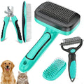 5 PCS Self Cleaning Slicker Brush & Pet Grooming Rake & Bath Brush & Nail Clippers & Pet Comb for Dogs and Cats,Professional Deshedding Dematting Tool for Long and Short Haired Pets