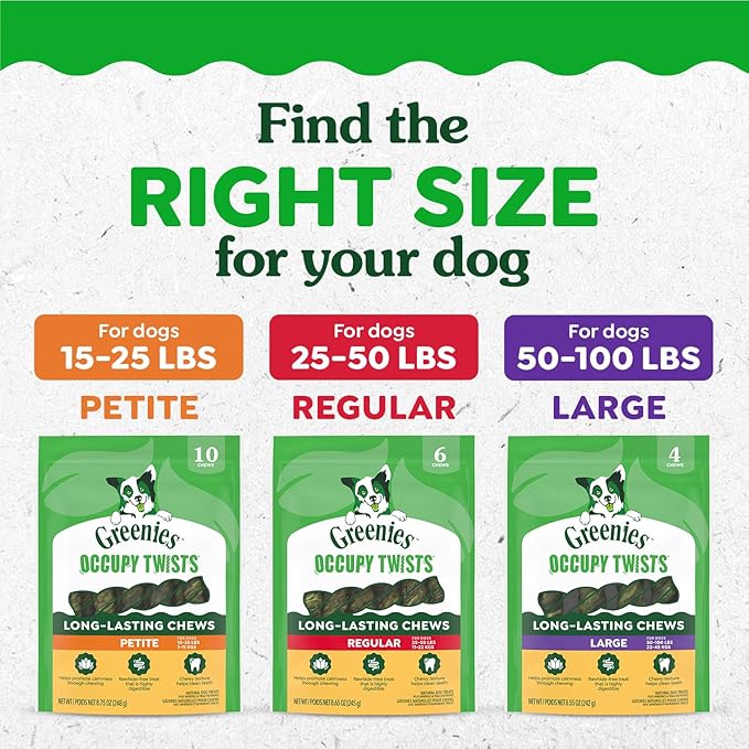 Greenies Occupy Twists Natural Dog Treats Regular Size Dog Chews Long Lasting Chicken Flavor, 34.6 oz. Pack, 24 Count