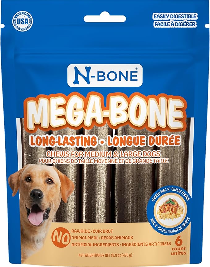N-Bone Mega-Bone Long-Lasting Dog Chews, Mac n' Cheese Flavor, 6count, 16.8oz