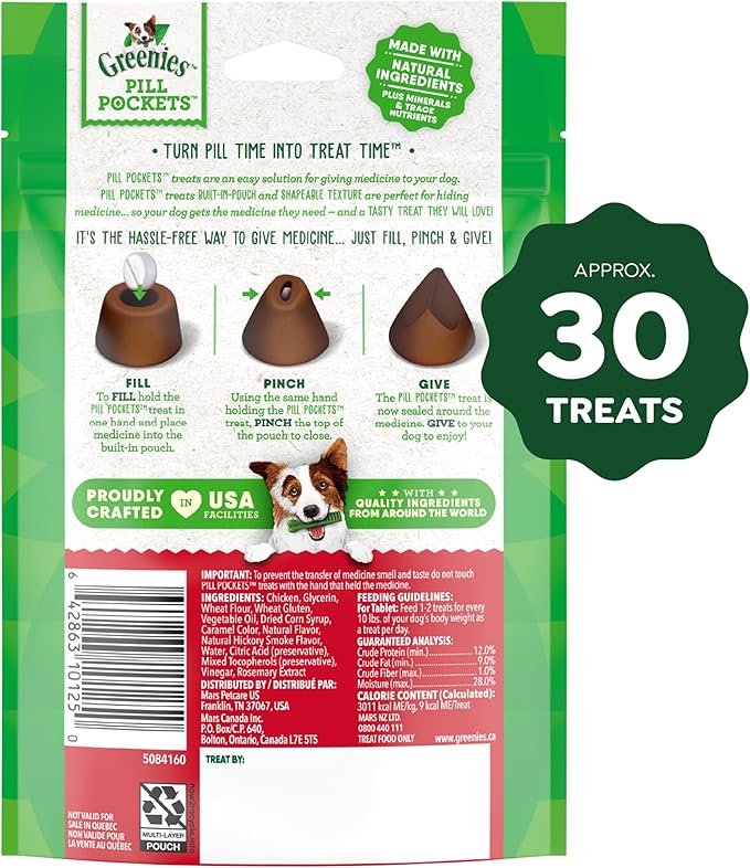 Greenies Pill Pockets for Dogs Small Size, Tablet Pill Treats for Dogs, Hickory Smoke Flavor, 3.2 oz. Pouch