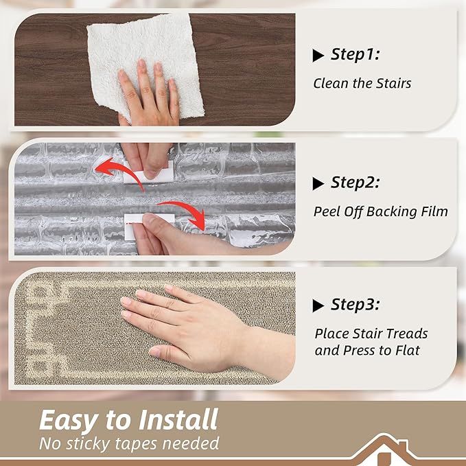 BEQHAUSE Stair Treads for Wooden Steps Non Slip Washable Carpet Stair Treads with Reusable Residue Free Backing Soft Polyester Stair Rugs Indoor for Kids Elders and Dogs 9”x28”,4pcs,Taupe