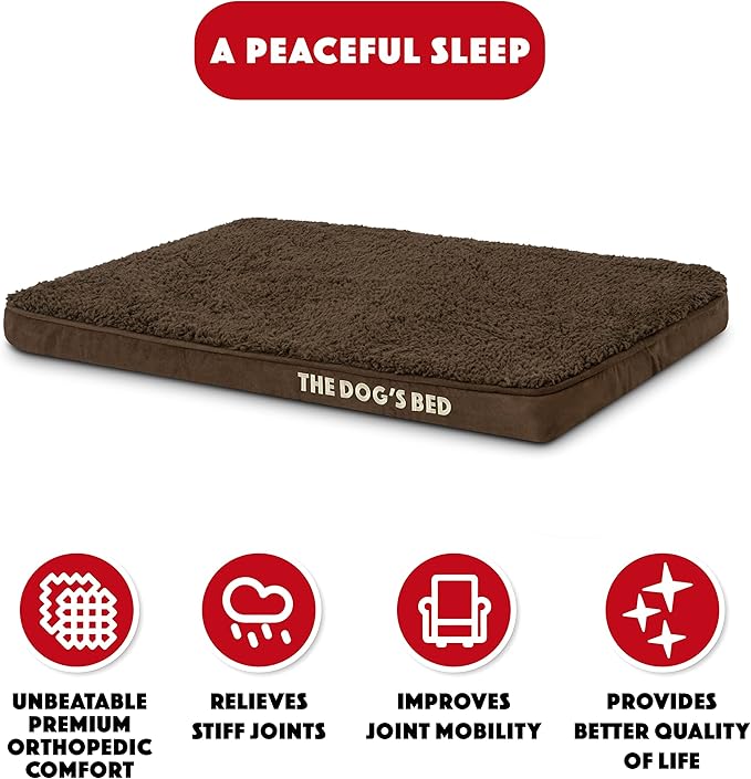 The Dog’s Bed Orthopedic Memory Foam Dog Bed for Small Dogs, Waterproof Washable Cover, Anti-Slip Base, Calming Surface – CertiPUR-Certified Foam, Brown Plush, 2 Inch Thick