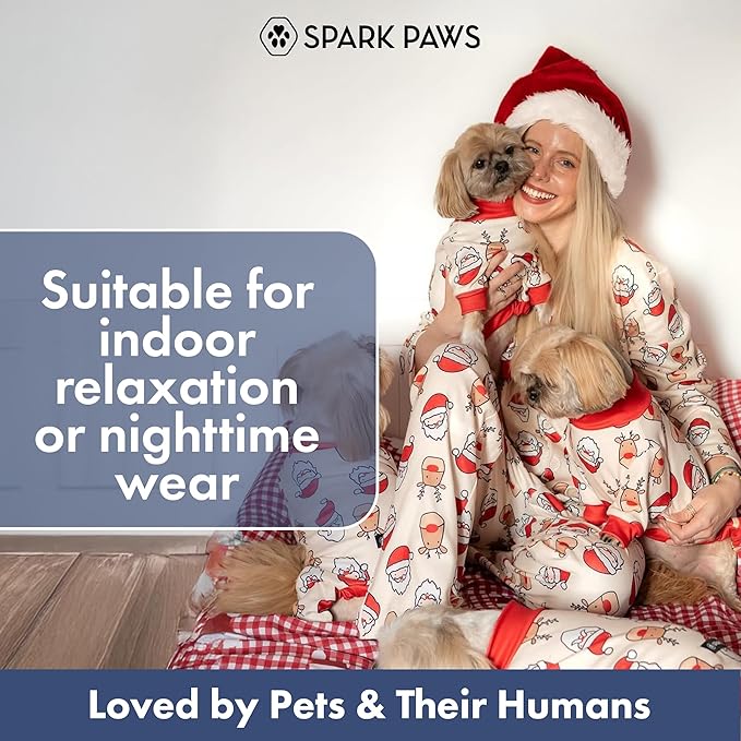 Spark Paws Dog Christmas Pajama, Dog Recovery Suit Male, Onesie, Ultra-Soft and 4-Way Stretch, for Small Medium and Large Breeds - Santa and Rudolph - 4XL