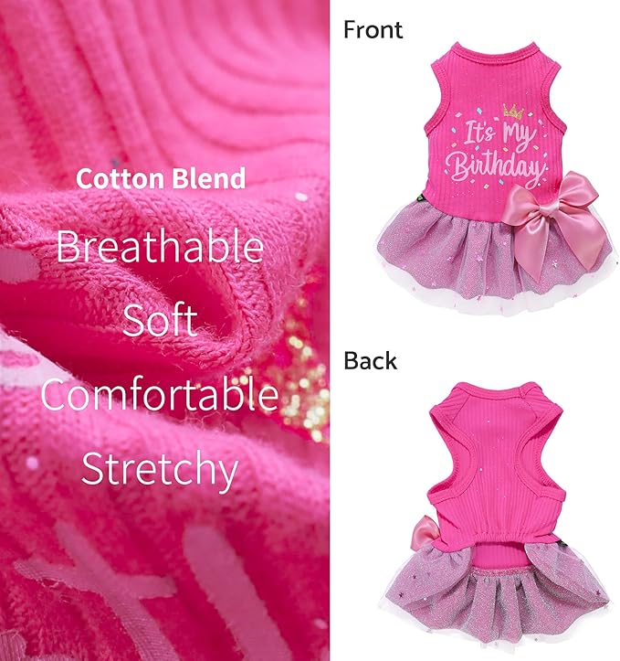 Fitwarm It's My Birthday Dog Dress - Pink, Small Dog Girl's Funny Birthday Dress with Bowknot