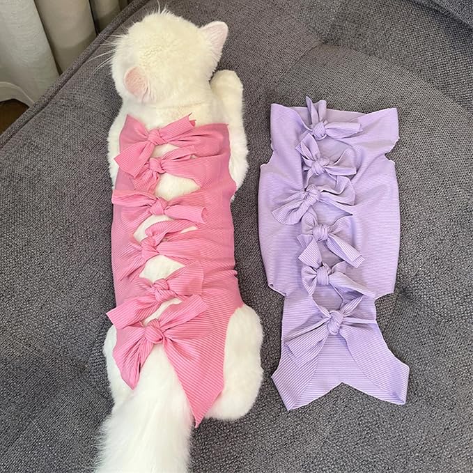 Cat Sterilization Recovery Suit, 2pcs Pet Surgical Recovery Suit for Cats and Dogs, Post-Surgery Wound Care Onesie, Soft Breathable Elastic Fabric, Pink and Purple