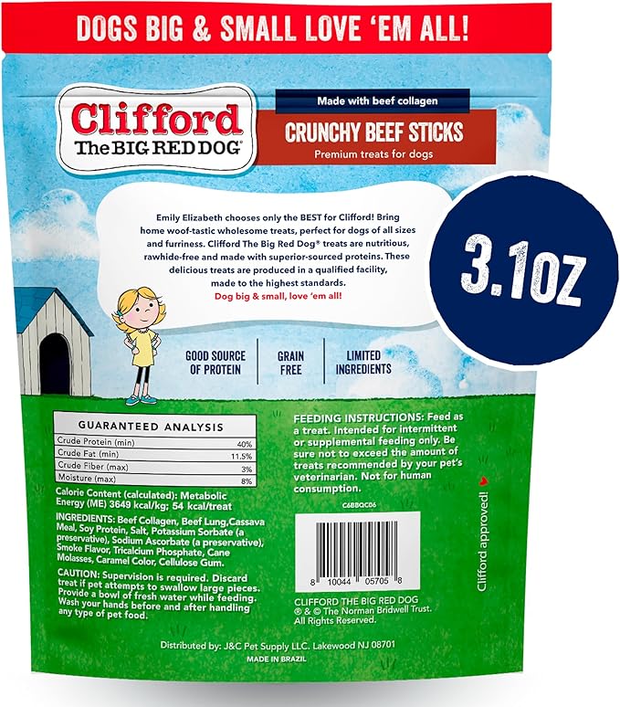 Clifford The Big Red Dog Soft Training Treats for Puppies and Dogs – Healthy, High Protein, Grain Free, Soft Puppy Treats for Small Dogs and Large – Real Crunchy Beef Sticks – 6ct
