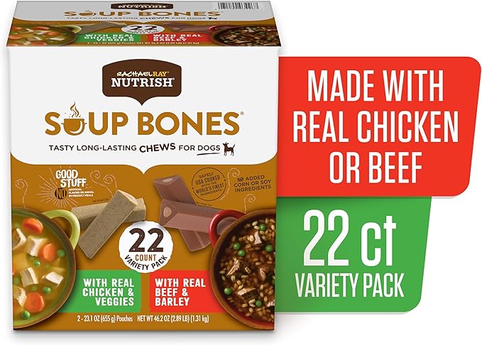 Nutrish Rachael Ray Soup Bones Long Lasting Dog Chews Variety Pack, 22 Count (Pack of 2)