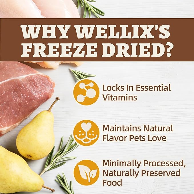 Wellix Freeze-Dried Treats for Dogs and Cats - Duck&Pear Natural Freeze Dried Cat Treats for Gut,Digestion Healthy - High-Protein Food Topper for Kittens Training Snacks 4.93oz