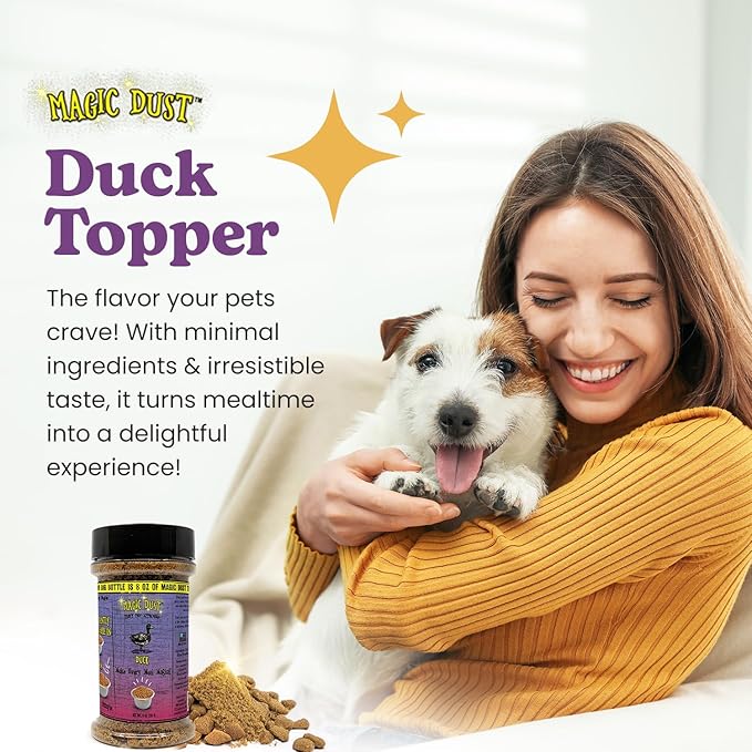 Wild Meadow Farms - Magic Dust Duck Jerky Topper, Single Protein Pet Food Topper for Dogs & Cats, Enhance Flavor & Elevate Mealtime Excitement for Picky Eaters, Made in USA - 8 Ounce Bottle