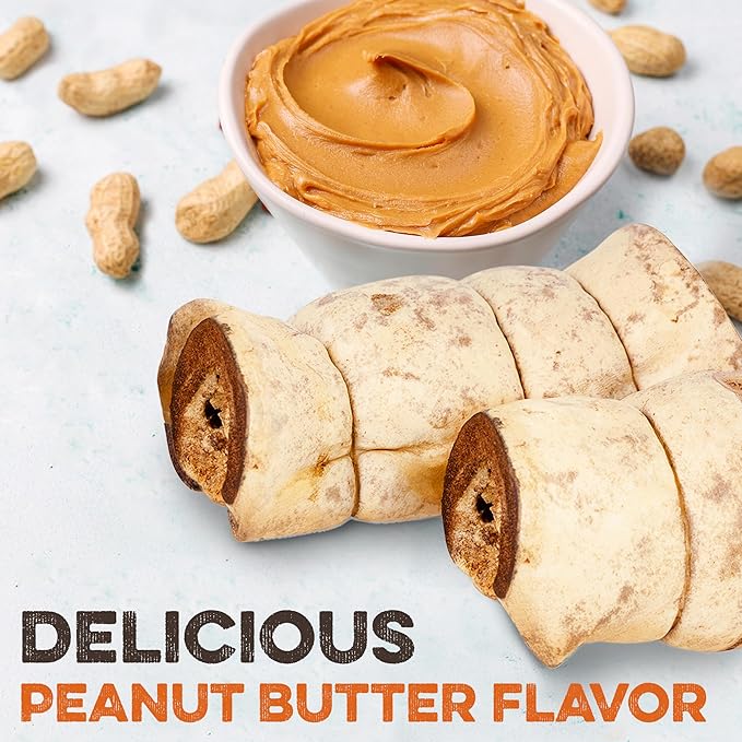 Premium Beef Cheek Rolls for Dogs 10-12" - (3-Pack), Peanut Butter Flavored Long Lasting, Safe & Natural Rawhide Alternative Chews, Ideal for Large Dogs & Aggressive Chewers, Supports Dental Health