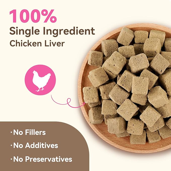 Freeze Dried Dog & Cat Treats – Single Ingredient Chicken Liver, High Protein Training Treats & Food Topper, 6 oz