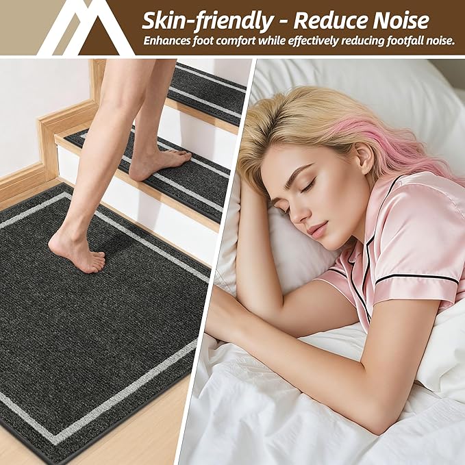 COSY HOMEER Stair Landing Rug 30x30 Inch, Non-Slip Square Landing Mat for Wood Steps Indoor, Washable Polyester with TPE Backing, Black