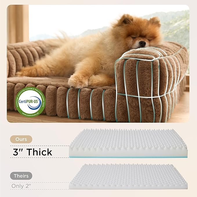 Bedsure ComfyFleece™ Orthopedic Dog Bed for Medium Dogs, Waterproof Memory Foam Medium Pet Beds with Sides, Non-Slip Bottom and Egg-Crate Foam Dog Couch Sofa with Washable Corduroy Cover, Brown