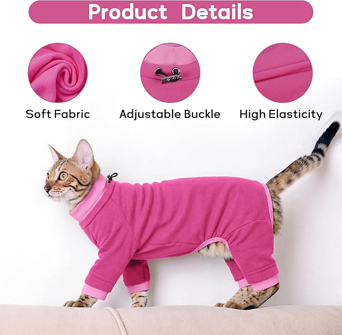 PUMYPOREITY Cat Hair Sticky Sweater, Recovery Suit - Breathable & Lightweight for Post-Surgery Protection, Cat Onsie Prevents Licking Wounds, Pink, 2XL