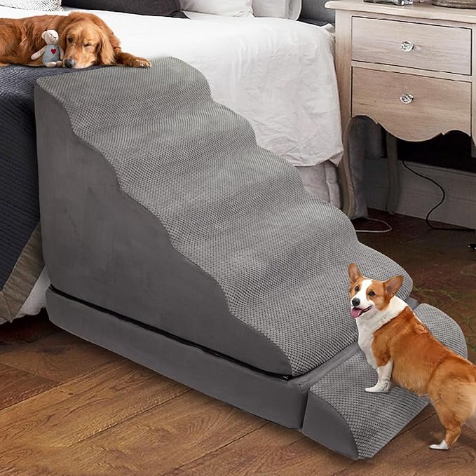 Dog Stairs for High Beds 30-36 inches Tall, 30 Inch Height 6 Steps Doggie Ramp for High Bed, Non-Slip Sturdy Dog Steps, 30D Foam Pet Stairs for Old Dogs/Cats